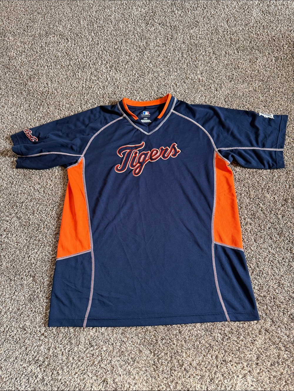 MLB Detroit Tigers Navy & Orange Men's Short Sleeve Top Size L See Snag **